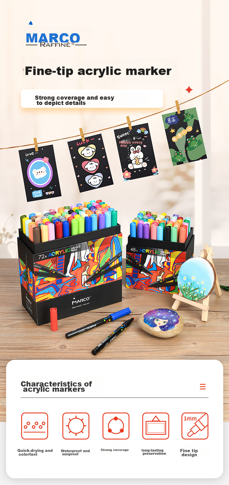 MARCO 36-Color Acrylic Markers, Waterproof Paint, Watercolor, Fluorescent Markers, Children's Student Art Supplies, Parent-Child Drawing Gift Box, Back-To Gift, Art Supplies for Sketching, Watercolor Pens, Art Educatio 2