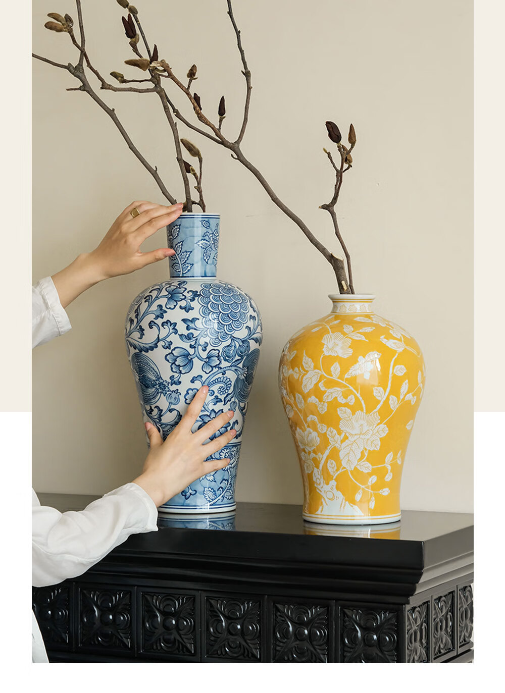 Rinoart Prosperous Yellow Orchid Fortune Ornament Entrance Living Room Flower Vase High-End Wealth Yellow 8