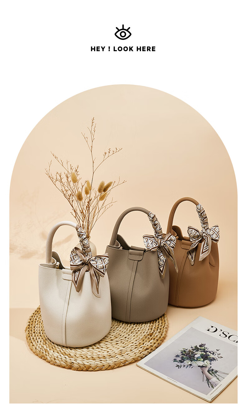 FOXER Genuine Cowhide Women's Large Capacity Bucket Bag Handbag Shoulder Crossbody Bag Christmas Gift for Girlfriend 3
