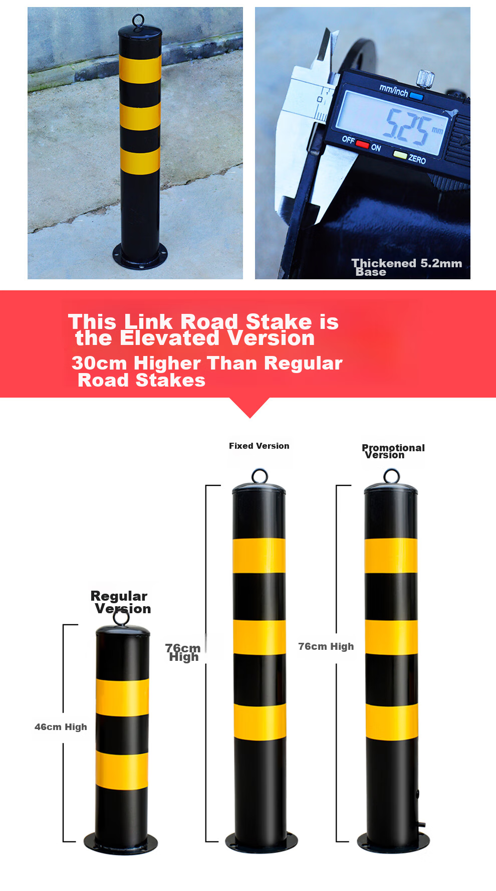 QL Steel Pipe Warning Post, 75cm Isolation Road Bollard, Vehicle Barrier, Crash Barrier, Crystal Grid Reflective Post, Fixed + Screws 8
