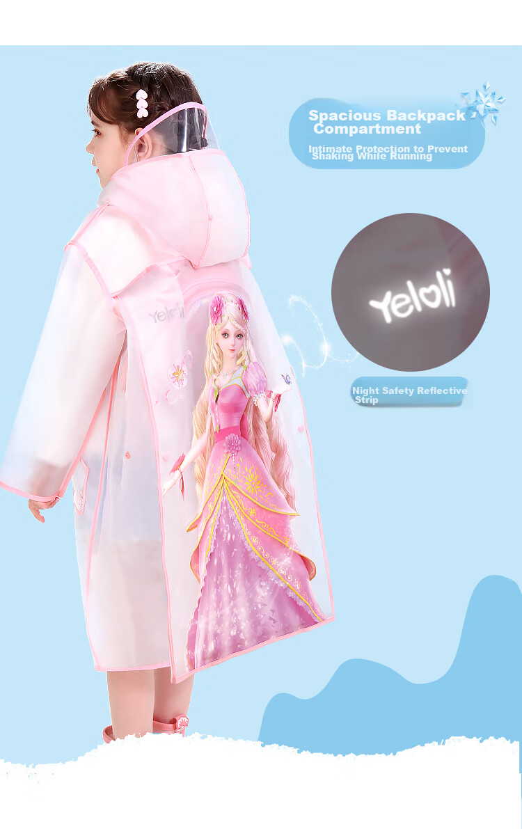 Duomiaowu Children's Raincoat for Girls, Kindergarten Baby with Backpack Space, Elementary School Student Transparent Rain Poncho 28F043 Ice Blue XXL Size 8
