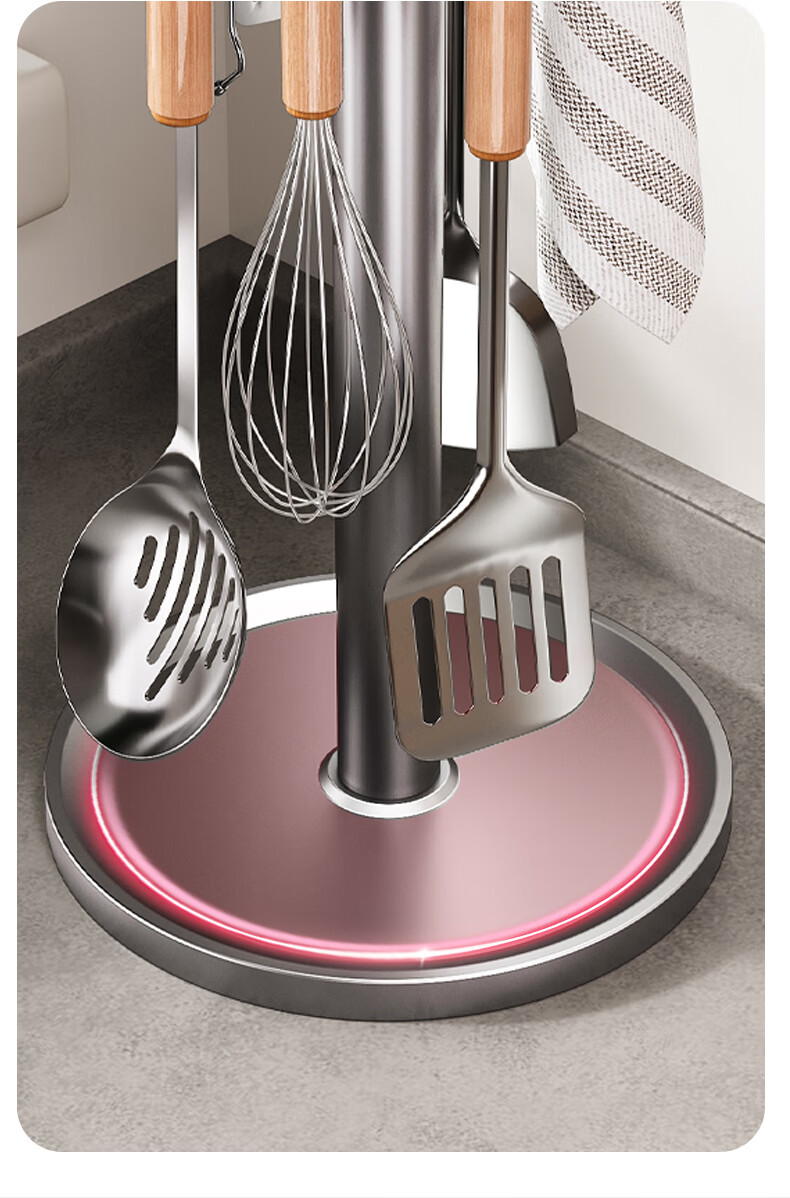 Meichu Kitchen Multifunctional Rotating Storage Rack with Pot and Spatula Hooks, Ladle Holder Organizer 17