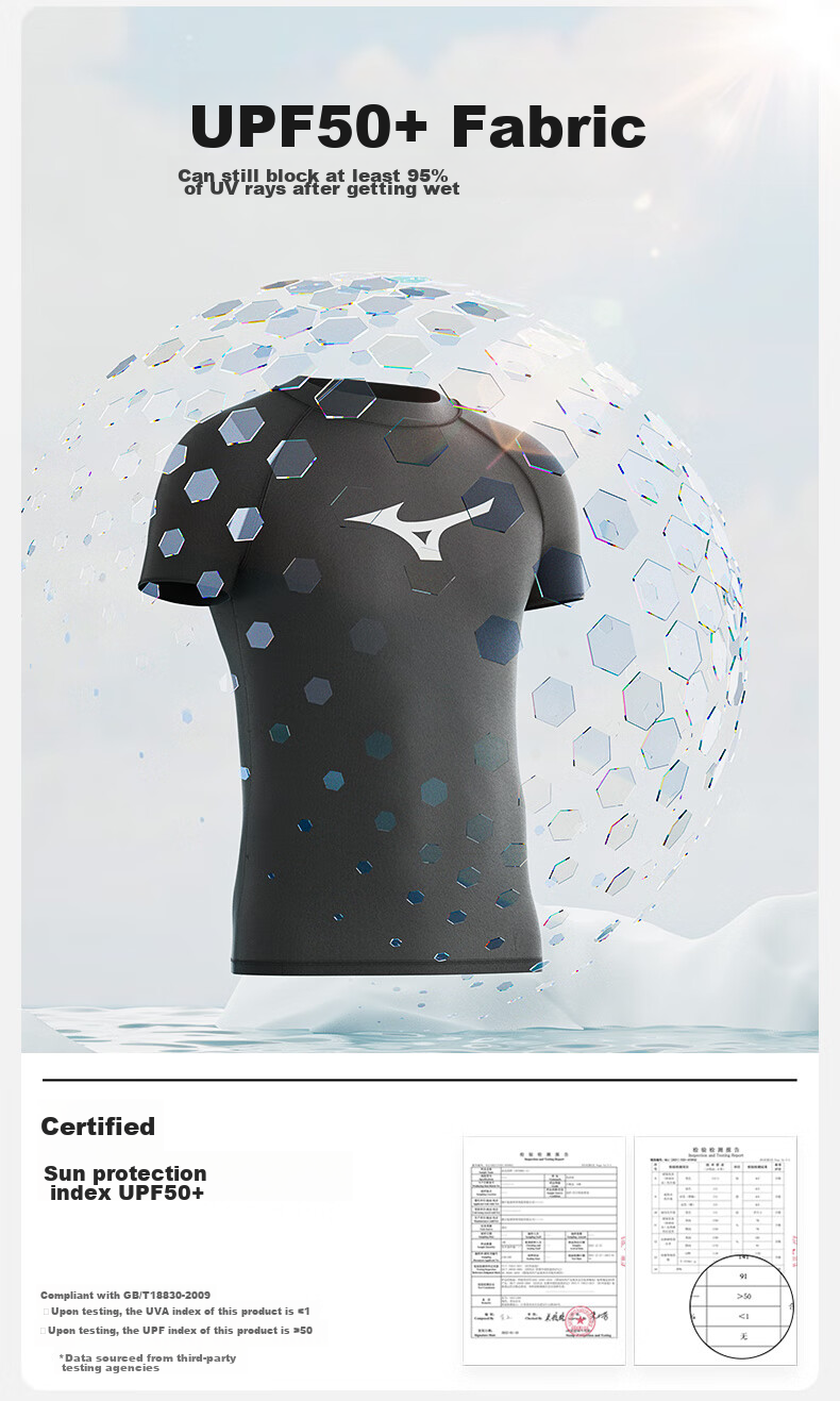 MIZUNO Men's Short-Sleeve Swim Shirt, Sun Protection, Breathable, Quick-Drying, Sports Fitness Top, Chlorine-Resistant, Hot Spring Equipment, A3110 Black 2XL 5