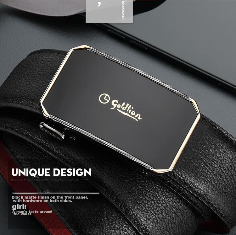 Goldlion Men's Belt, Top-Grain Leather, Automatic Buckle, Red Waistband Gift Box, Zodiac Year Trouser Belt, Birthday Gift 8