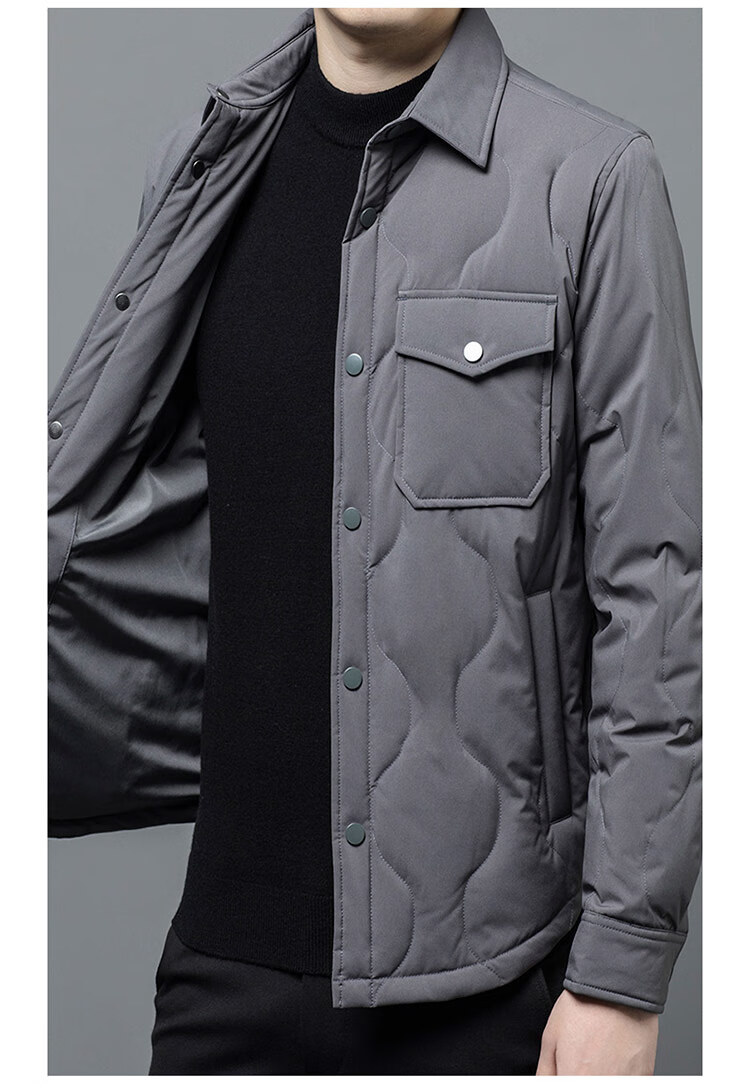 Edenbo Autumn Winter Men's Down Jacket Turn-down Collar Workwear Casual Warm Coat Dark Gray 1175/92A (L) 7