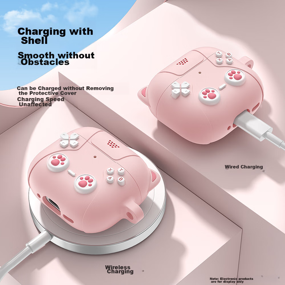 ESCASE AirPods 4 Case, Protective Cover for Apple Fourth Generation Earphones, 2024 Wireless Bluetooth Earphone Case, Shockproof, Dustproof, Silicone, Unisex, Stain-Resistant, Wear-Resistant, Cute Cat Design, Light Pink 2