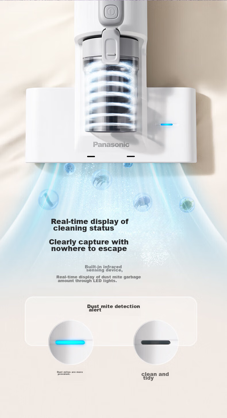 Panasonic Dust Mite Remover for Home Use Bed, Smart Dust And Mite Sensing All-In UV Sterilization Hot Air Dehumidification, Cat And Dog Hair Removal, Strong Suction Powerful Beating MC-DC11A 13