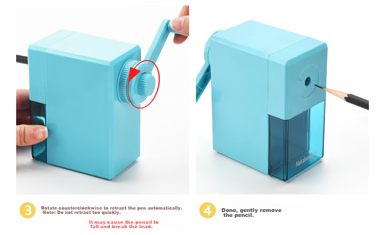Nakabayashi Hand-Cranked Pencil Sharpener, Art Sketching Pencil Sharpener, Stationery Rotary Sharpener, Adjustable Thickness, Elementary School Student Learning Supplies Gift, Sky Blue [Long Drawing-Specific Tip] 10