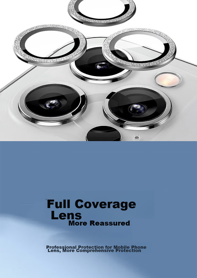 ESCASE IPhone 15 Pro Max Camera Lens Protector, Metal Back Full Coverage, High Definition, Sapphire, Wear-Resistant, Eagle Eye Diamond-Inlaid Platinum White 4