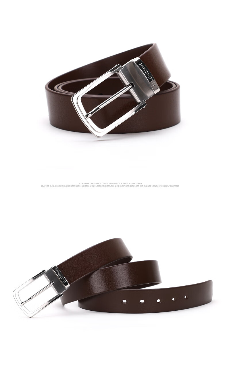 ELLE HOMME Business Men's Leather Belt, Single-Layer Cowhide Pin Buckle Waistband, 304 Stainless Steel Buckle Head, Birthday Gift for Me 9