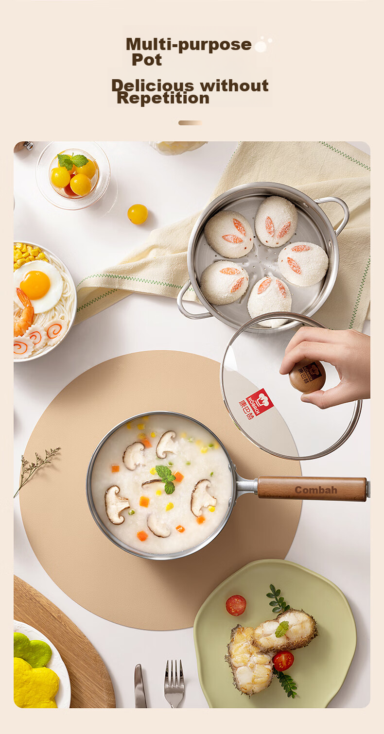 KOBACH 316L Stainless Steel Baby Food Milk Pot with Steamer Basket, Infant Cooking and Frying Multi-Function Small Milk Pot, 16cm Noodle Pot 13