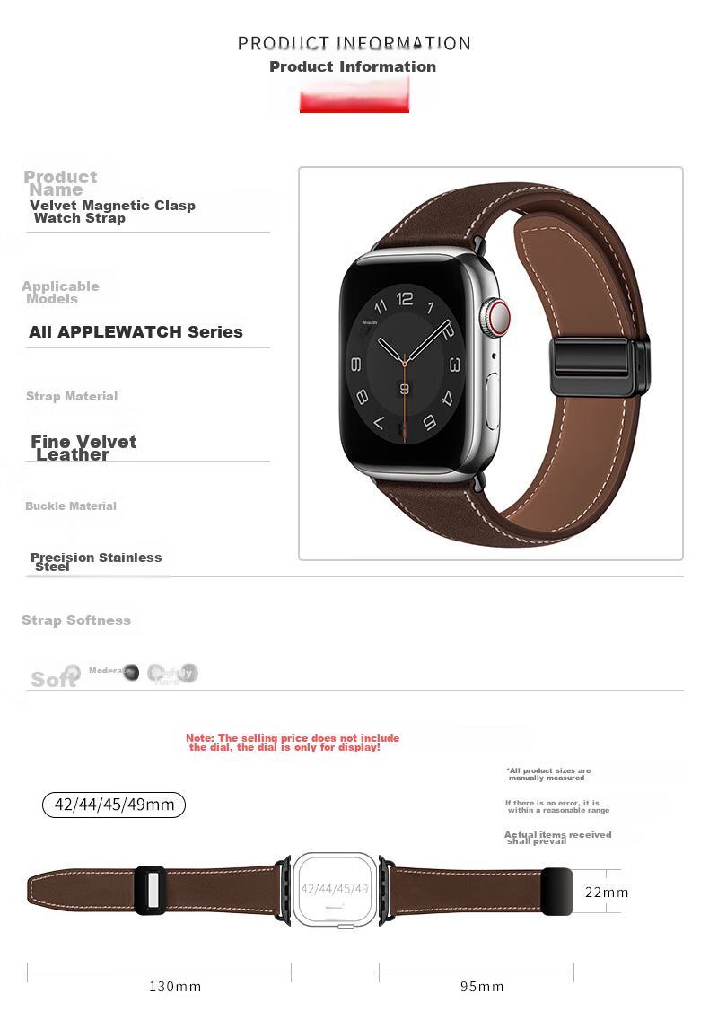 BHO Suitable for Apple Watch Straps, Apple Watch S12/S11 Genuine Leather Strap, IWatch S10/S9/8/7/Ultra4/SE3/2/1 Suede Leather Strap, Genuine Leather 10