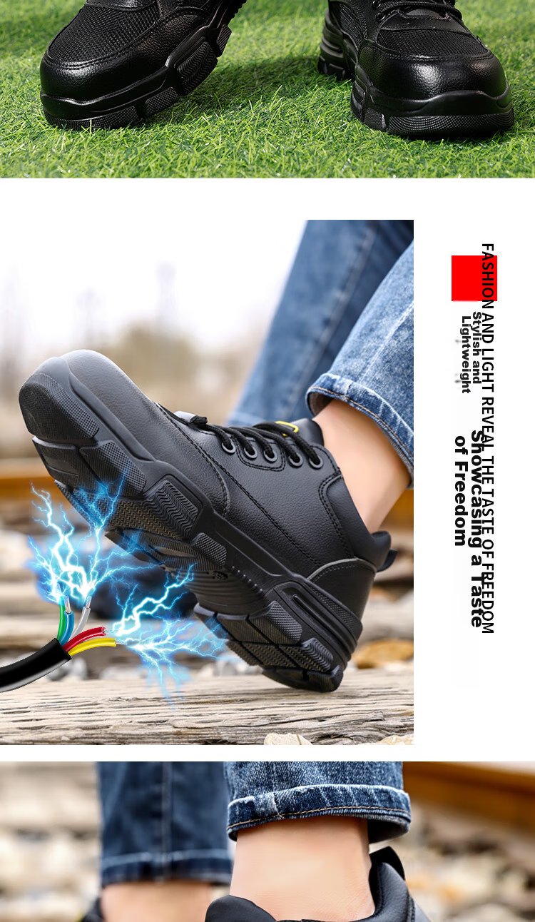 JUNBU Safety Shoes for Men, Steel Toe Cap, Anti-Smashing, Puncture-Resistant, Waterproof, Lightweight, Comfortable Construction Site Work Shoes 2165N Size 40 16
