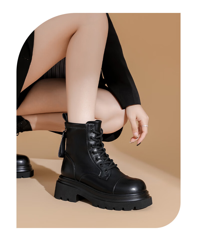 Daphne British Style Women's Ankle Boots Small Size Thick Sole Lace-up Martin Boots Black Sweet Cool Trendy Short Boots Brown 35 2