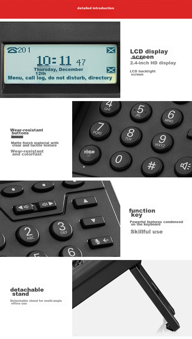 Yikatong IP205C Network Telephone, 100Mbps Dual Network Port IP Phone, VOIP Network Telephone, SIP Protocol Office Phone, with Headset Interface 5