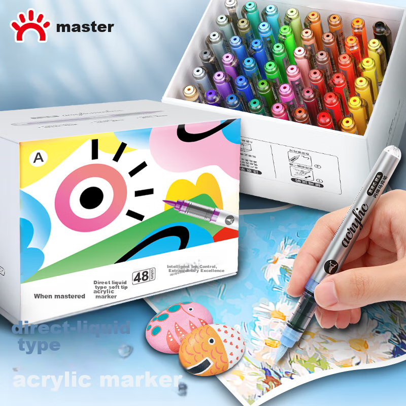 GRASP [Birthday Gift] Direct Liquid Acrylic Markers with Soft Tips, 48 Colors, Ink Control, Stackable Colors, Skin-Friendly, Washable, Large Capacity Watercolor Pens, Instant Camera Film Doodling
