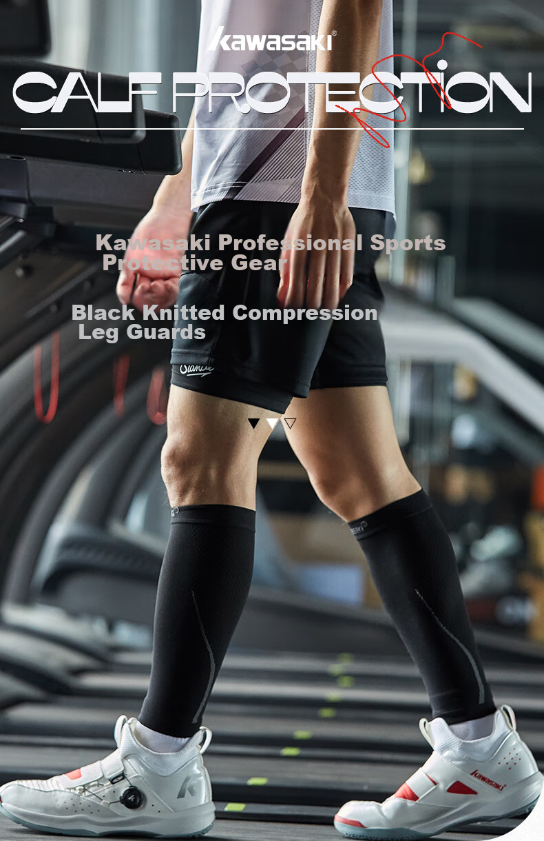 KAWASAKI Sports Leg Guards, Running Fitness Compression Socks, Basketball Football Shin Sleeves, A3433 Black M Size, Two-Pack 1