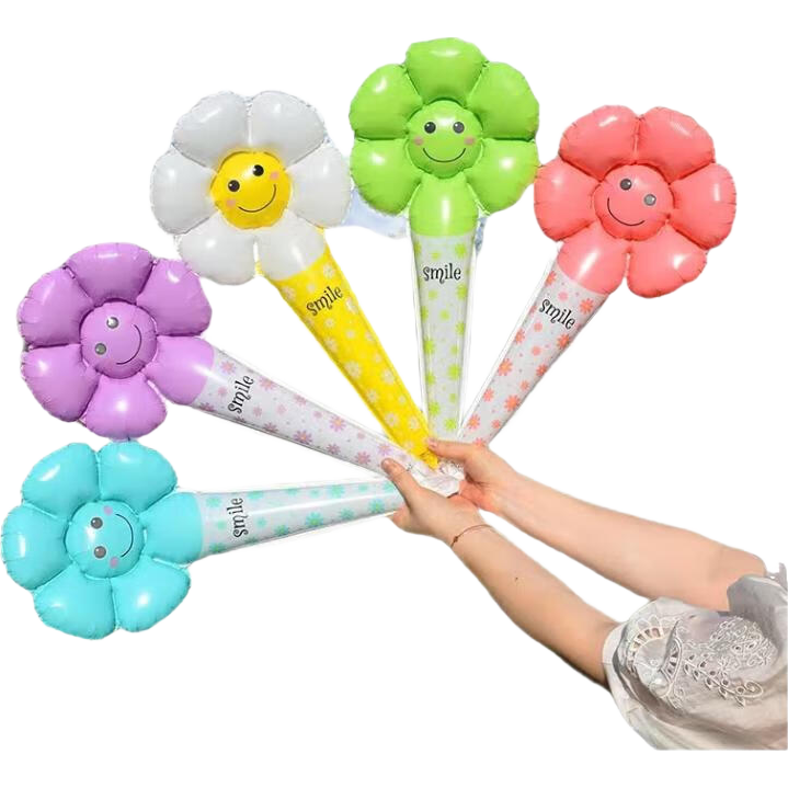 Jingtang Smiley Face Cheering Stick, Handheld Support Stick, Balloon, Kindergarten Children's Holiday Birthday Scene Decoration, Sunflower