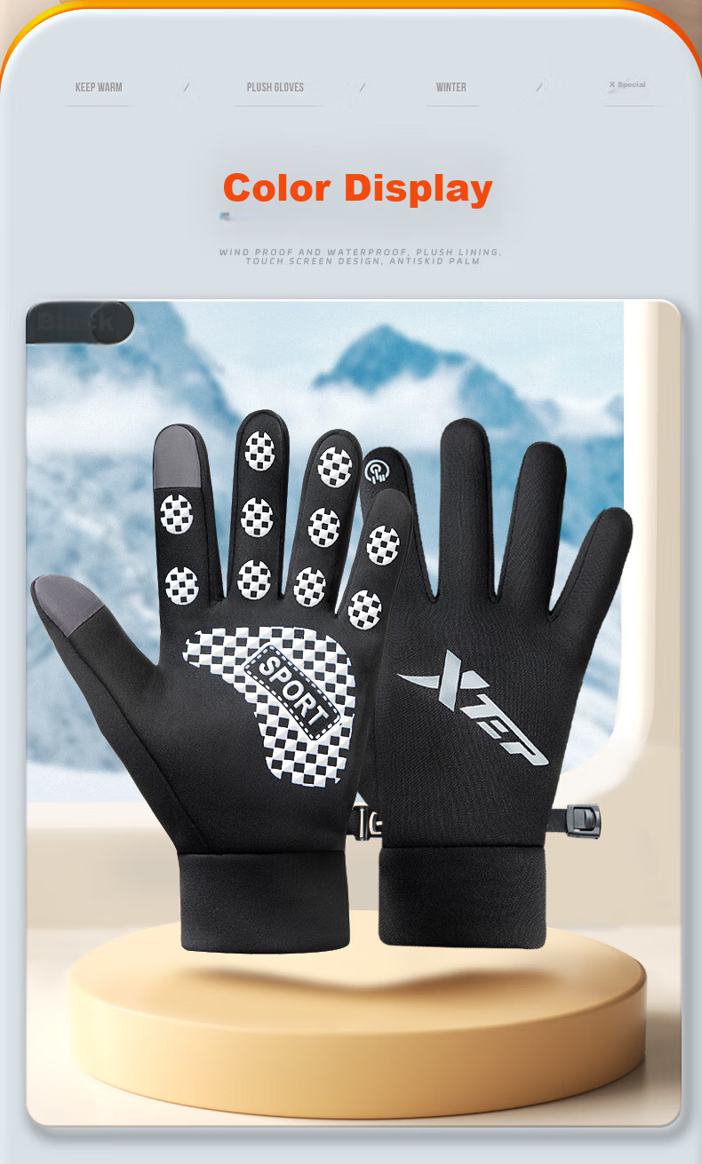XTEP Gloves, Winter Cycling, Warm, Windproof, for Electric Motorcycles, Running, Outdoor Skiing, Men's And Women's Bicycles, Fleece-Lined, Touchscreen Compatible 27