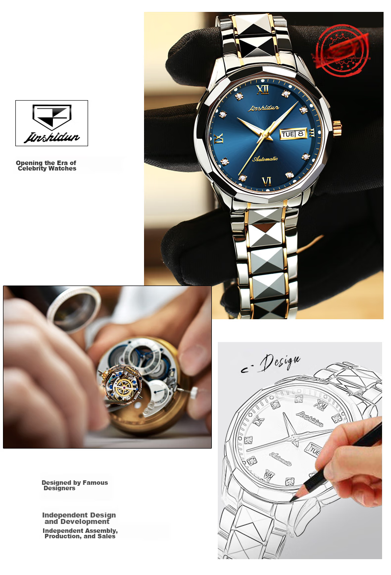 JIN SHI DUN Swiss Certified Authentic Men's Watch 26 New Automatic Mechanical Top Ten Famous Watches Birthday Gift for Husband 3