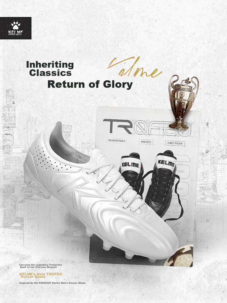 KELME Adult Soccer Cleats for Men, Holy Grail Series FG Long Studs, Non-Slip Breathable Training Shoes, White, Size 45 1