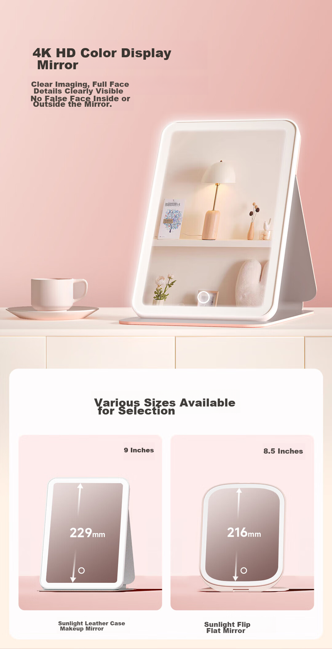 DOCOLAB Mirror Makeup Mirror with Light, Portable Folding Mirror, Desktop Vanity Mirror, Birthday Gift for Friends 2