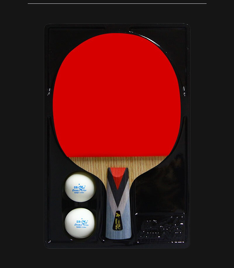 DOUBLE FISH Single-Piece Straight Handle Table Tennis Racket for Beginners, Quick Attack Style, Amateur Training, Finished Product [4A+E with 2 Balls] 3