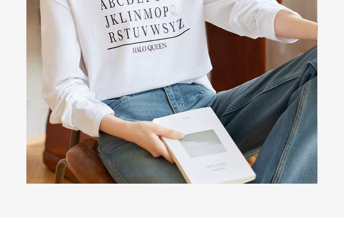 Halo Queen Women's Long Sleeve Cotton T-Shirt Spring Autumn Round Neck Letter Bow Print Casual Base Shirt New H143T2009 11