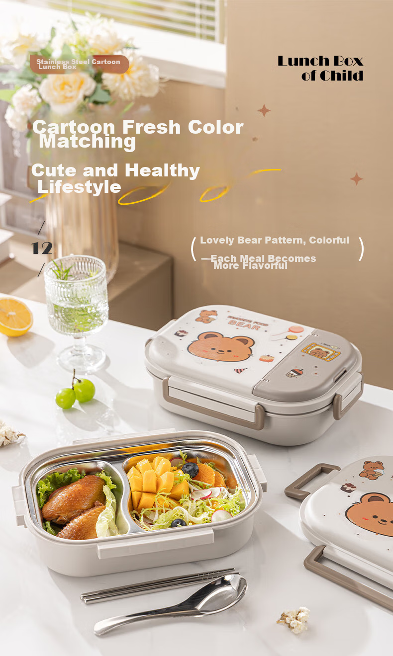 Guangyi 316 Stainless Steel Lunch Box for Elementary School Students And Office Workers, Children's Meal Box with 2 Compartments And Utensils GY7417 10