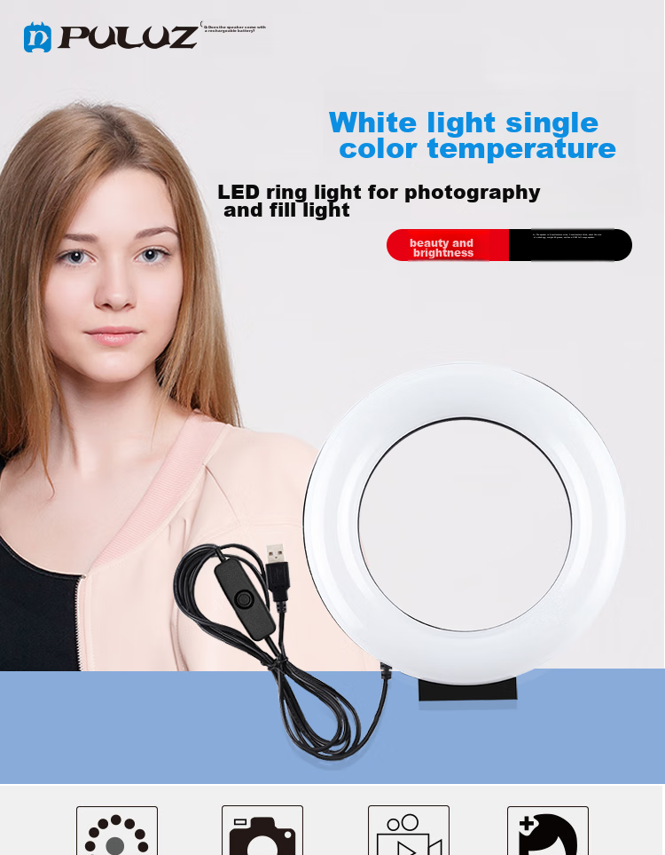 Pangniu 12cm White Light Single Color Temperature Ring Fill Light PU505B, Live Streaming Fill Light, Photography Continuous Light, Photography And Photo-Taking Light, LED Fill Light, Douyin Live Streaming Equipment 1