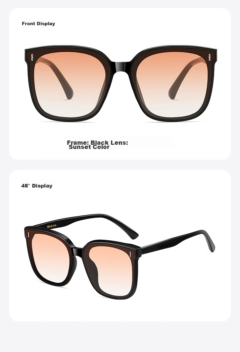 HLA Polarized Sunglasses Black Oversized Frame UV Protection Driving Glasses for Men and Women 12
