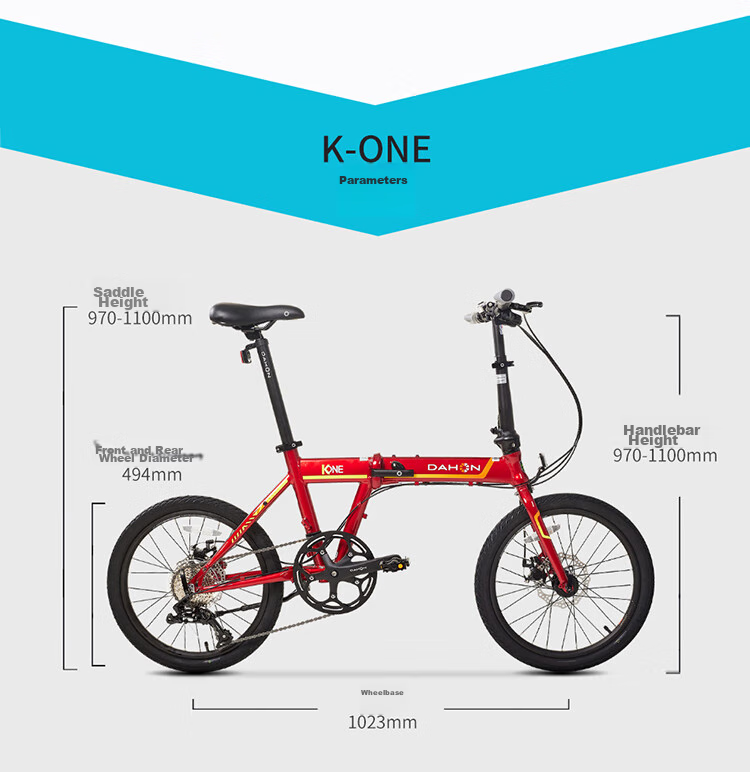 DAHON K-ONE Folding Bicycle, 20-Inch, 9-Speed, Ultra-Light Aluminum Alloy, Disc Brake, Sports Bike FKA091, Black 10