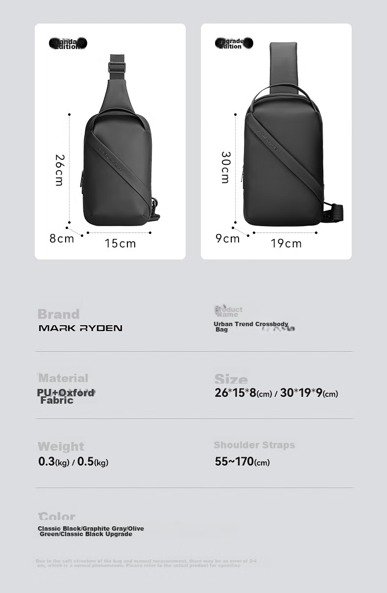 MARK RYDEN Chest Bag, Men's Shoulder Bag, Fashionable Cycling Crossbody Bag, Multifunctional Sports IPad Bag, MR8518 Elegant Black 11