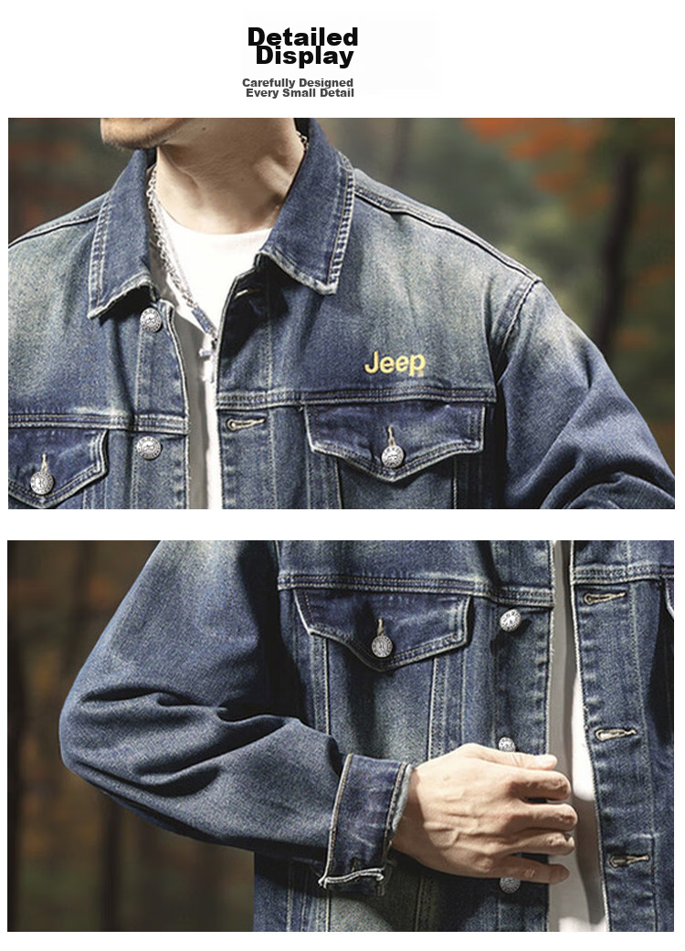 JEEP Spring And Autumn 2026 Men's Denim Jacket, Fashionable Simple Denim Coat, Versatile Stylish Outerwear for Daily Wear 13