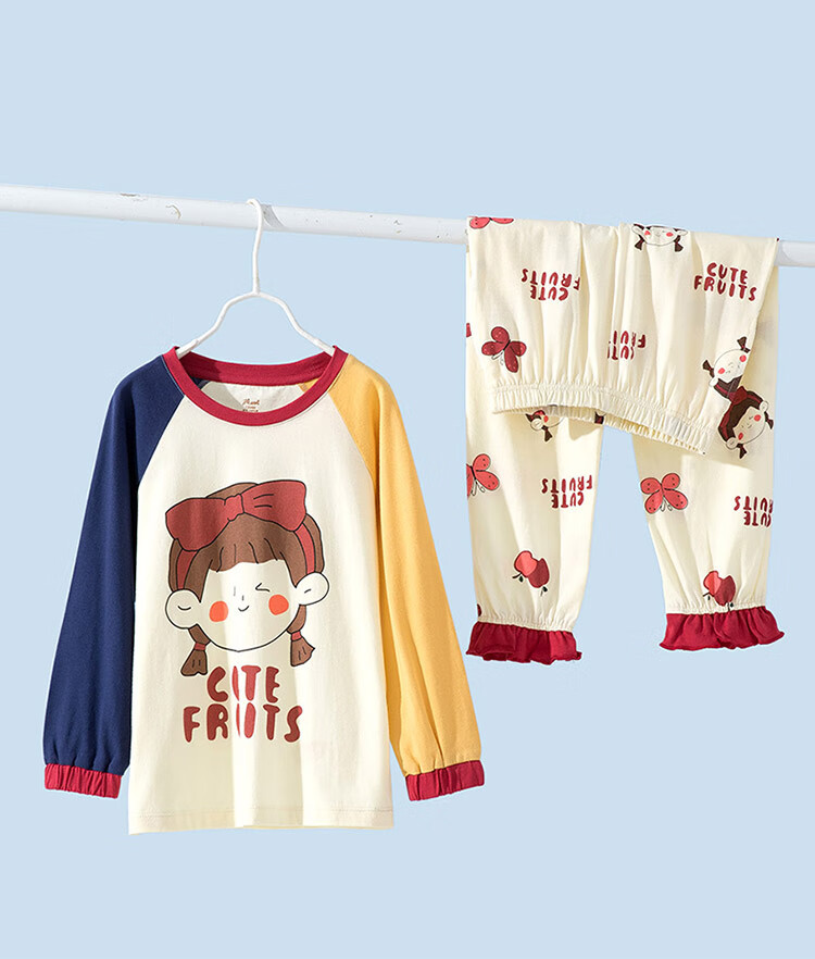 Dingguagua Children's Home Wear Set, All-Cotton Class A Girls' Short-Sleeve Pajamas, Baby Summer Outfit, Pure Cotton, Beige, Size 130 7