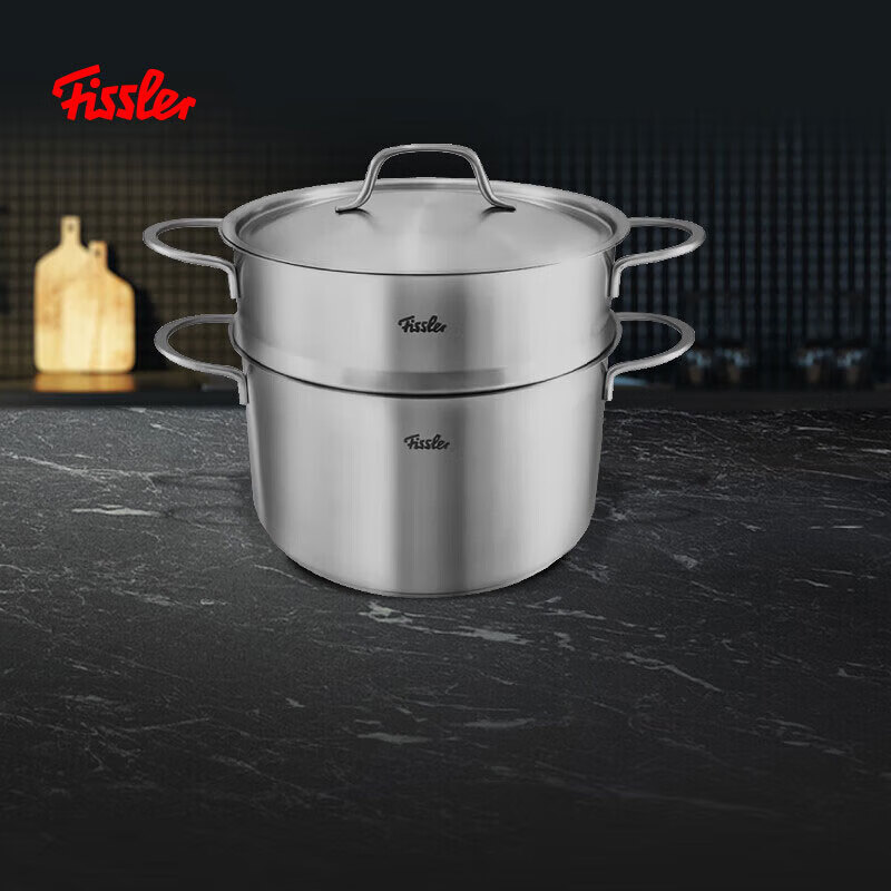 Feishile Series 24cm Steel Lid Double-Handle Soup Pot (With Drawer) Stainless Steel Double-Layer Steamer Pot