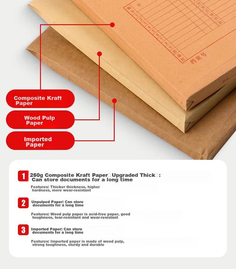 Taidang 25 File Folders, 6cm Kraft Paper, Thickened 250g Document Folders, A4 Size, for Bids And Contracts, File Storage Pouches, Receipt Organizer Bags, TA02109-25 6