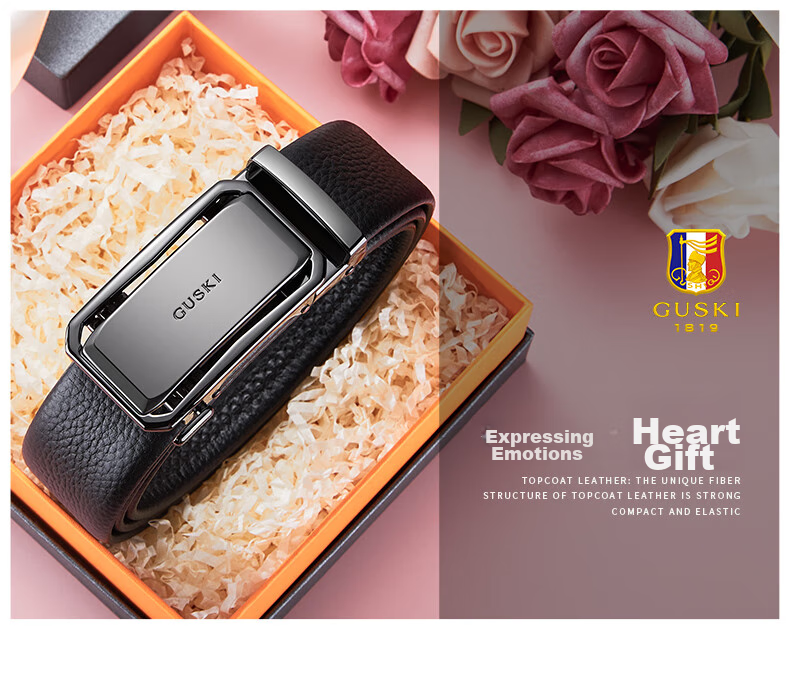 GUSKI Brand Men's Leather Belt with Automatic Buckle, Waist Belt, Gift Box, Birthday Present for Boyfriend Or Husband 17