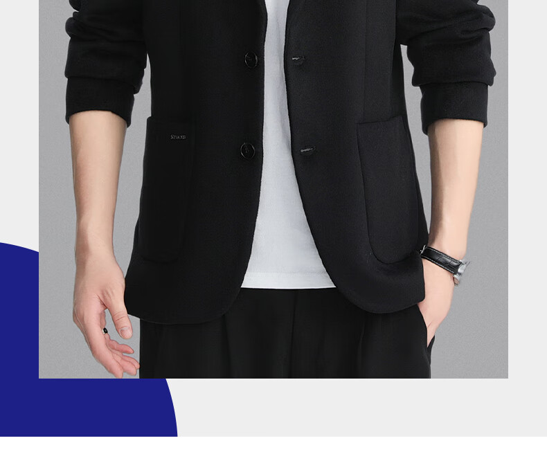 ROMON Men's Wool Blend Blazer Spring Autumn Business Casual Single Suit Coat Warm Jacket XF87 Dark Blue L 1
