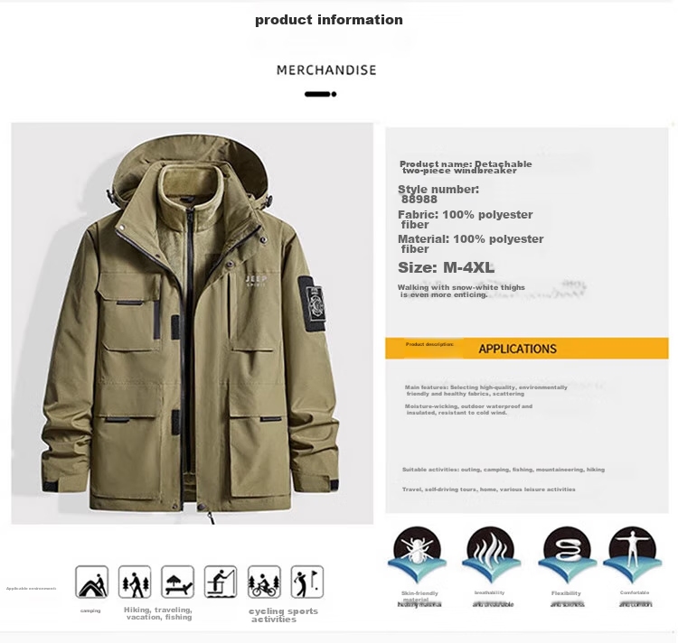 JEEP SPIRIT Men's Three-In Jacket, Autumn And Winter Casual Loose-Fitting Hooded Workwear Coat for Me 8