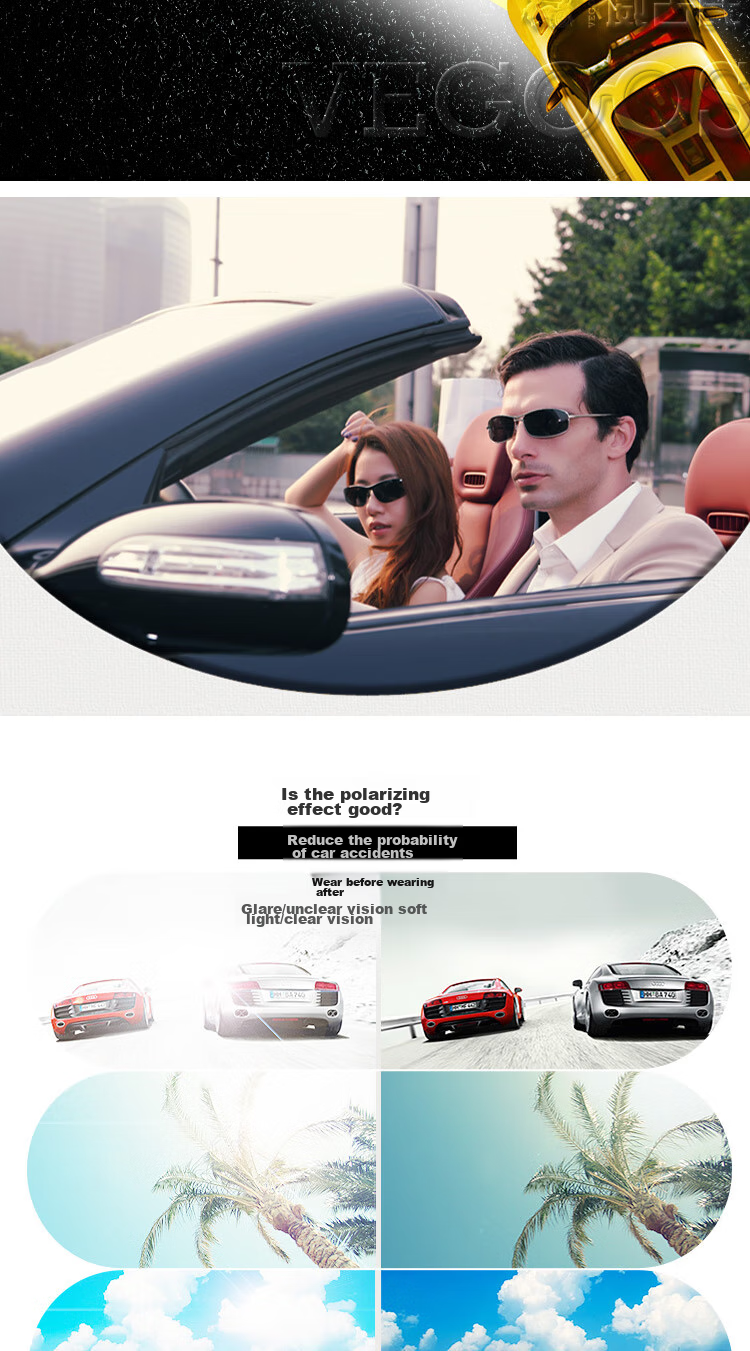 VEGOOS Polarized Men's Metal Square Frame Sunglasses Trendy Cool UV Protection Driving Shades 1318 15