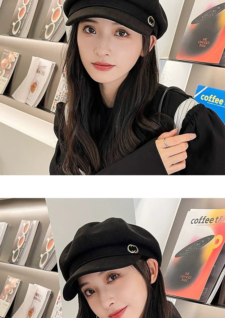 MMOPTOP Women's Beret, All-Season Style, Korean Fashion, British Retro, Versatile, Face-Slimming, Octagonal Cap, Newsboy Cap, Baseball Cap 8