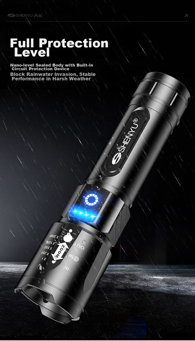 SHENYU Flashlight with High Brightness, Zoomable Lens, Rechargeable Battery, Long-Lasting Power, Outdoor Survival, Long-Range Beam, Military-Grade Ultra-Bright, Home Emergency Use 17
