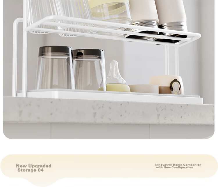 Shengxitao Cup Holder, Kitchen Draining Storage Rack, Multifunctional Double-Layer Water Cup And Tea Set Storage Shelf, Draining Tray, Home Countertop Cup Rack 14