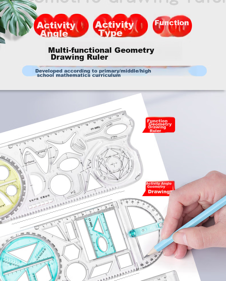 DiLe Multifunctional Rotating Drawing Ruler, Math Geometry Circle Measuring Protractor Triangle Straight Ruler Parallel Ruler Student Creative Drawing Tool Stationery, 2694 Pure Blue 1