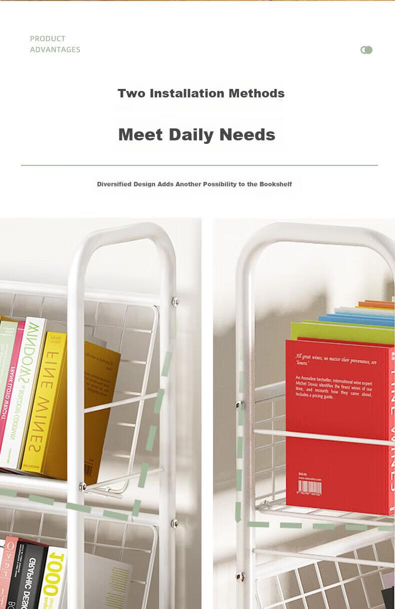 Anerya Mobile Bookshelf with Wheels, Iron Art Small Bookcase for Living Room, Picture Book Rack, Storage Shelf, 4 Tiers 6