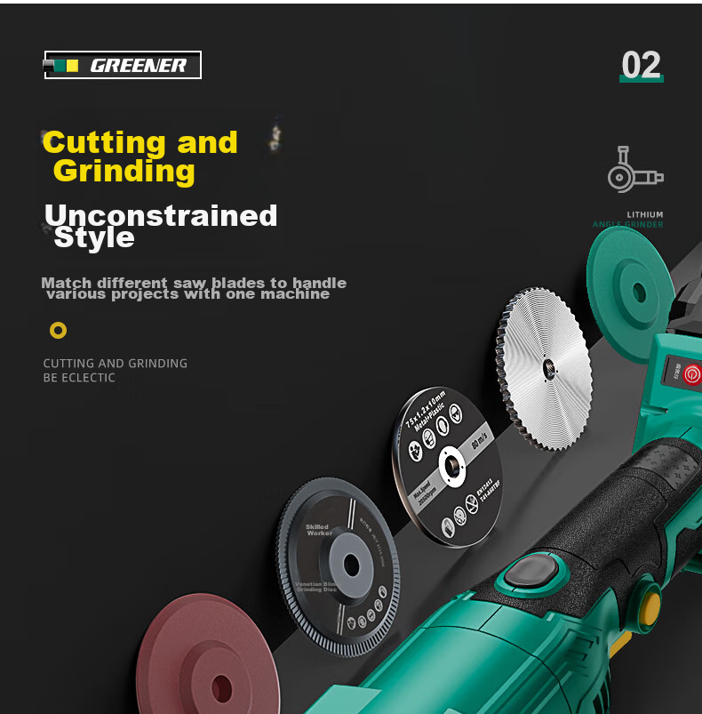 Greenlin Lithium Battery Brushless Angle Grinder 25-Piece Set Cordless Cutting Polishing Grinding Rotary Angle Grinder 6