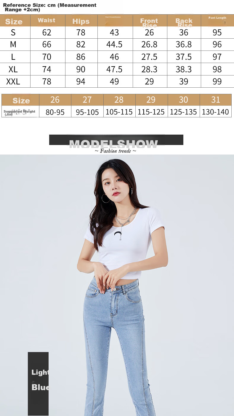 Langsha Micro Flare High-Waisted Slim-Fit Jeans for Women, Spring And Autumn Season, Butt-Lifting, Slimming, Side Slit, Flared Pants, Blue Casual Long Trousers 10