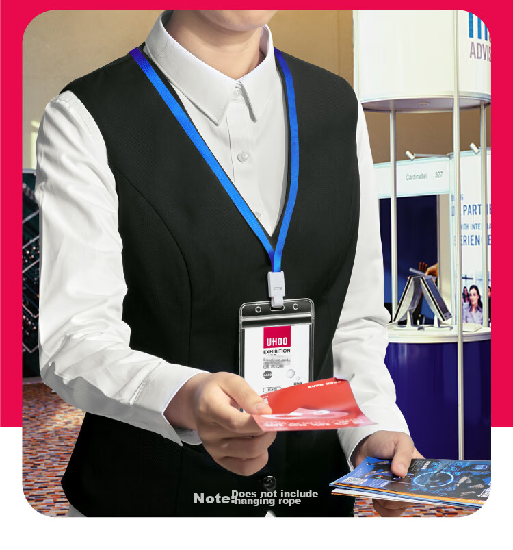 UHOO PVC Exhibition Badge, Vertical Transparent ID Holder, Work Card Sleeve, Badge, Tag, Lanyard, Name Tag, Card Holder, Chest Card, Access Pass, Student ID Card, Meal Card, Work Card 6658 14