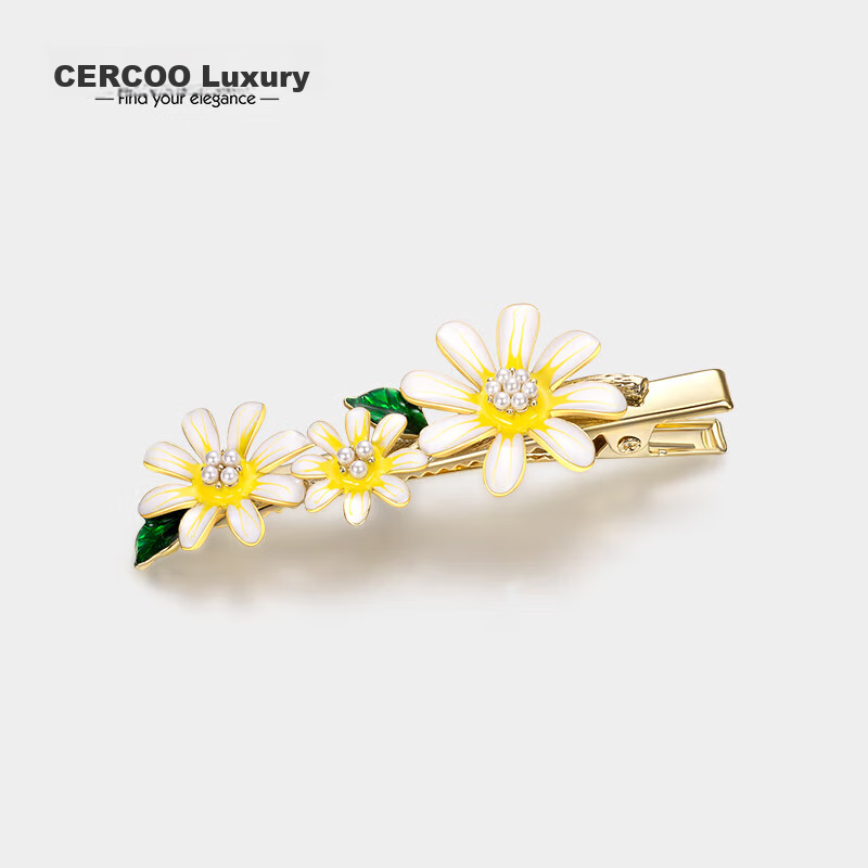 Cercoo Daisy Joy Handmade Oil-Dripping Crystal Hair Clip, Side Clip, Elegant Hairpin, Bangs Clip, Flyaway Hair Clip, Hair Accessory